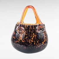 Vintage Art Glass Purse Figurine | Brown and Amber Glass Sculpture | Unique Home Decor | Fall Colors