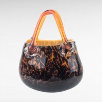 Vintage Art Glass Purse Figurine | Brown and Amber Glass Sculpture | Unique Home Decor | Fall Colors