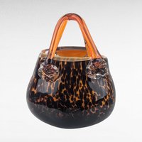 Vintage Art Glass Purse Figurine | Brown and Amber Glass Sculpture | Unique Home Decor | Fall Colors