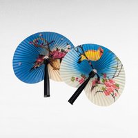 Vintage Pair of Cherry Blossom Folding Fans | Metal and Paper Hand Fans | Asian-Inspired Decor | Decorative Folding Fans