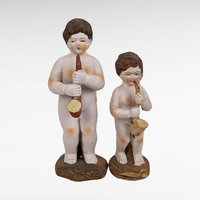 Pair of Vintage Ceramic Cherubs Playing Instrument Figurines, Occupied Japan.