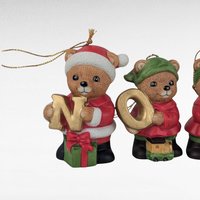 Vintage Homco Ceramic Noel Bears 5720, Christmas Bear Ornaments, Set of 4, Holiday Decorations, Collectible Figurines