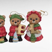 Vintage Homco Ceramic Noel Bears 5720, Christmas Bear Ornaments, Set of 4, Holiday Decorations, Collectible Figurines