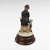 Vintage Albert Price Ceramic & Wood Music Box, Man and Child Figurine, Unknown Song, Collectible Music Box