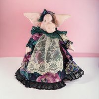 Vintage Handmade Fabric Pig Covered Nonfunctioning Glass Jar, Folk Art, Whimsical Decor, Unique Home Decor