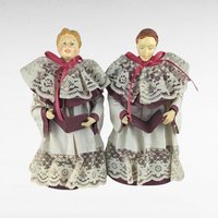 Vintage Caroler Figure Pair, Christmas Choir Singers, Holiday Decor, Small Tree Toppers, 10 inches Tall, Retro Christmas Decorations