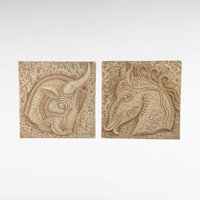Pair of Vintage Z. Danjell Creations Greek Wall Plaques - Horse and Bull - Plaster Relief Art -  Classical Decor - Textured Wall Hangings
