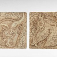 Pair of Vintage Z. Danjell Creations Greek Wall Plaques - Horse and Bull - Plaster Relief Art -  Classical Decor - Textured Wall Hangings