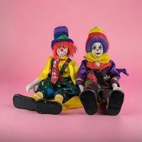 Vintage Ganz Circus Clown Shelf Sitter Doll Pair - Ceramic Hands, Feet, Head - Collectible