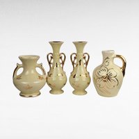 Vintage Yellow Ceramic Bud Vases - Art Deco Trio & MCM Pitcher Vase - Gold Accents
