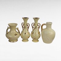 Vintage Yellow Ceramic Bud Vases - Art Deco Trio & MCM Pitcher Vase - Gold Accents