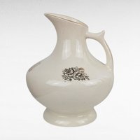Vintage Cream Ceramic Bud Vase Trio - MCM Pitcher Vases with Gold Trim & Flowers