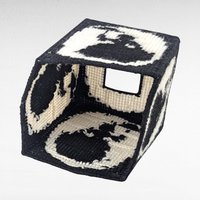 Vintage Handmade Tissue Box Cover, Black & White Needlepoint Lady with Umbrella, Cube Box Cover, Unique Home Decor, Gift for Her