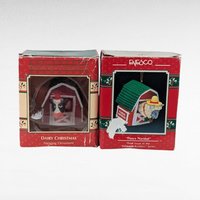 Vintage Enesco Farm Animal Ornaments, Bobblehead Cow and Sheep, Christmas Ornaments, Dairy Christmas, Fleece Navidad, Gift for Collector