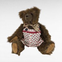 Vintage Brown Plush Teddy Bear, Polka Dot Outfit, Movable Limbs, 11" Tall, Collectible Teddy Bear,  Children's Toy, Nursery Decor