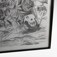 1998 Detailed Nature Drawing Print, Black Metal Frame, Vintage Wildlife Art, Gift for Nature Lover, Home Decor