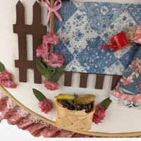 Vintage Quilted Wall Hanging | Girl in Garden Scene | Handmade Wall Decor | Country Home Decor