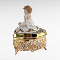 Vintage Cherub Trinket Box, Metal and Resin, Decorative Box, Jewelry Box, Gift for Her