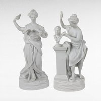 Vintage Andrea by Sadek Bisque Greek Muse Figurines, Memory & Artist Pair, 8.5" Elegant Home Decor, Gift for Art Lovers, Shelf Decor