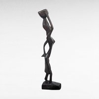 Vintage Hand Carved Wooden Figurines, Tribal Art Decor, African Woman on Horse, Man with Pole, Collectible Wood Carvings