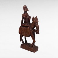 Vintage Hand Carved Wooden Figurines, Tribal Art Decor, African Woman on Horse, Man with Pole, Collectible Wood Carvings