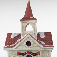 1998 Mr. Christmas Village Square Lighted Silhouette Church, Vintage Ceramic Christmas Decoration, Holiday Decor, Gift for Collector