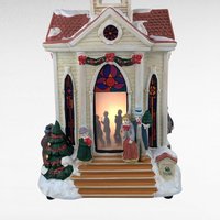 1998 Mr. Christmas Village Square Lighted Silhouette Church, Vintage Ceramic Christmas Decoration, Holiday Decor, Gift for Collector