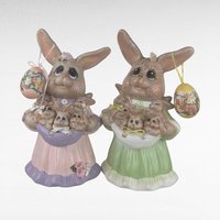 Vintage Pair of Ceramic Mother Rabbit with Babies Easter Figures | Easter Decor | Spring Decor |  Bunny Figurines | Collectible Figurines