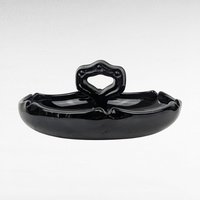 Vintage Black Glass Trinket Dish with Handle | Art Deco Dish | Vanity Tray | Candy Dish | Centerpiece Dish