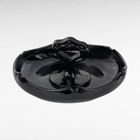 Vintage Black Glass Trinket Dish with Handle | Art Deco Dish | Vanity Tray | Candy Dish | Centerpiece Dish