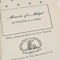 1941 "Memoirs of a Midget" by Walter de la Mare | Hardcover Book | Readers Club Edition | Vintage Literature | Collectible Book