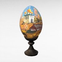 Vintage Hand-Painted Wooden Easter Eggs, Russian Folk Art Decor, Farmhouse, Church Scene, Gift for Collector