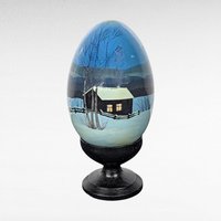 Vintage Hand-Painted Wooden Easter Eggs, Russian Folk Art Decor, Farmhouse, Church Scene, Gift for Collector