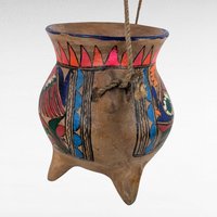 Vintage Handpainted Terracotta Bowl, 6.5" Hanging Planter, Folk Art Pottery, Boho Decor, Gift for Plant Lover, Housewarming Present