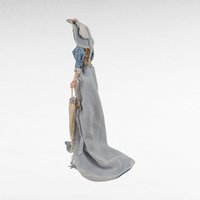 Vintage Porcelain Victorian Tassel Doll, Blue Dress, Umbrella, Hat, Display Doll, Dresser Doll, Gift for Doll Collector