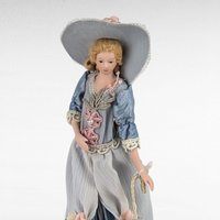 Vintage Porcelain Victorian Tassel Doll, Blue Dress, Umbrella, Hat, Display Doll, Dresser Doll, Gift for Doll Collector