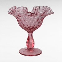 Vintage Fenton Cranberry Thumbprint Ruffled Candy Dish, Glass Compote, Pedestal Dish, Collectible Glassware, Home Decor, Centerpiece
