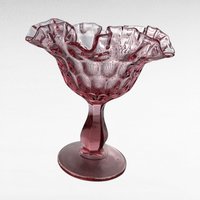 Vintage Fenton Cranberry Thumbprint Ruffled Candy Dish, Glass Compote, Pedestal Dish, Collectible Glassware, Home Decor, Centerpiece