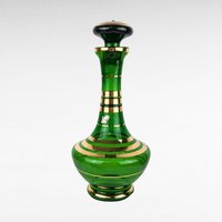 Vintage Borske Sklo Green and Gold Decanter, Bohemian Glass, Czech Glass, Liquor Decanter,  Barware, Mid-Century Modern, Home Decor