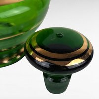 Vintage Borske Sklo Green and Gold Decanter, Bohemian Glass, Czech Glass, Liquor Decanter,  Barware, Mid-Century Modern, Home Decor