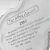 1984 Avon Mrs. Albee Award Figurine, Vintage Avon Collectible, Woman with Perfume, Sales Achievement Award, Ceramic