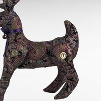Vintage Paisley Pattern Plush Standing Reindeer, 11 Inch Decorative Holiday Figurine, Whimsical Christmas Decor, Reindeer Collectors