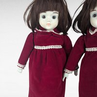 Vintage Commonwealth Happyland Porcelain Doll Pair, 15-16 Inch Victorian Style Dolls, Red Velvet Dresses, Collectible Dolls, Doll Collector
