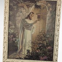 Imperfect 1942 Sallman "Christ Knocking at the Door" Lithograph, Vintage Religious Art, Framed Print, Gift for Pastor, Christian Home Decor