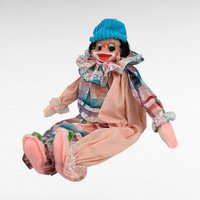 Vintage Handmade Wood Block Clown Doll, Plaid and Pink Outfit, Collectible Toy, Unique Gift