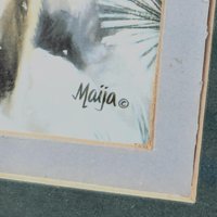 Vintage Signed Maija "Silent Partners" Framed Print, Native American Art, Wolf, Wall Decor, Collectible, 12x9.75 Inches