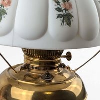 Antique Brass Hurricane Lamp, 21" Electric Lamp, Converted Oil Lamp, Vintage Home Decor, Victorian Lighting, Floral Shade