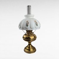 Antique Brass Hurricane Lamp, 21" Electric Lamp, Converted Oil Lamp, Vintage Home Decor, Victorian Lighting, Floral Shade