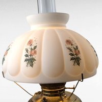 Antique Brass Hurricane Lamp, 21" Electric Lamp, Converted Oil Lamp, Vintage Home Decor, Victorian Lighting, Floral Shade