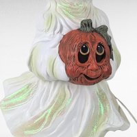 Vintage Holland Mold Ceramic Ghost Light, Halloween Decor, Jack O'Lantern, Ghost with Pumpkin, Collectible Figurine